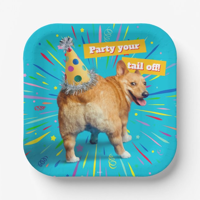 Corgi Butt Birthday Hat Paper Plate (Front)