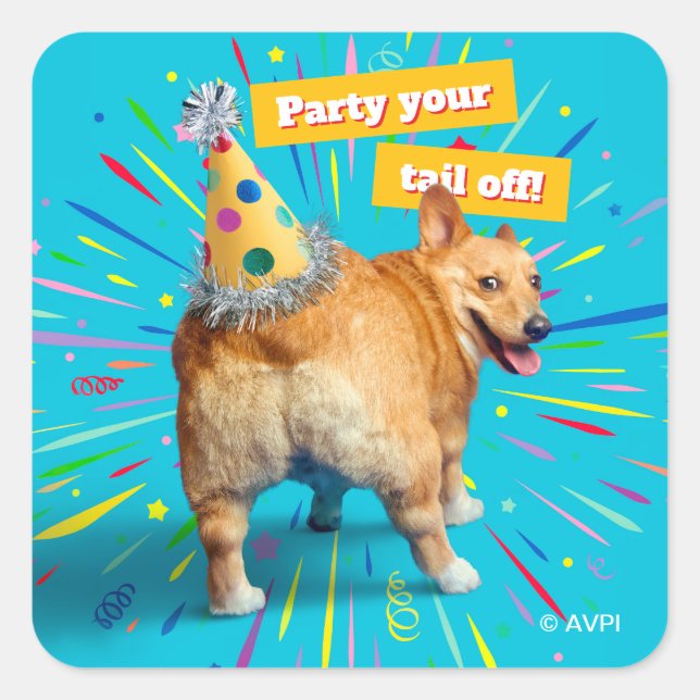 Corgi Butt Birthday Hat Square Sticker (Front)