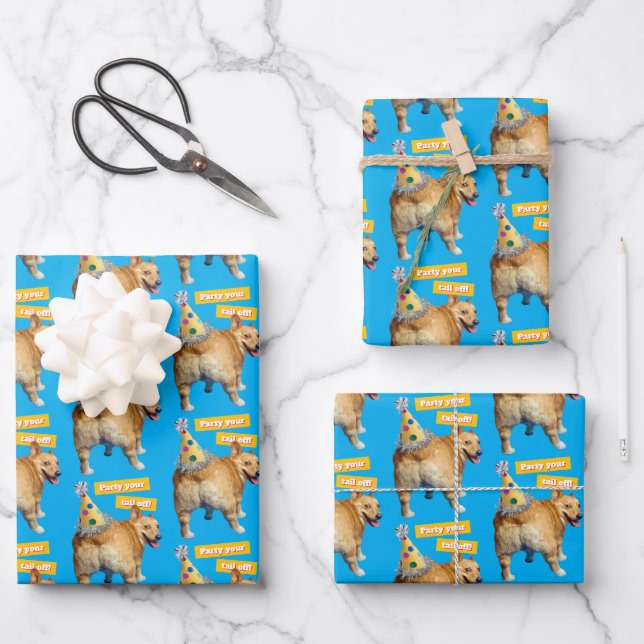 Corgi Butt Birthday Hat Wrapping Paper Sheet (Front)
