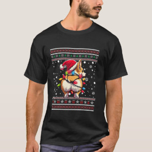 Corgi Butt Funny Ugly Christmas Lights Santa Hat S T-Shirt