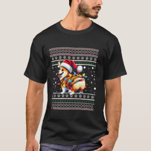 Corgi Butt Funny Ugly Santa Hat Snowflakes Lights T-Shirt