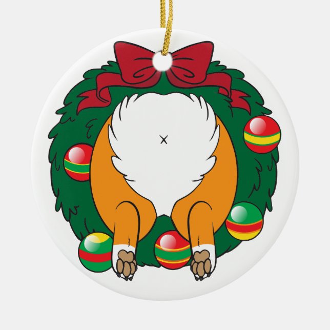 Corgi Butt Wreath Ceramic Tree Decoration (Front)