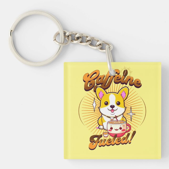 CORGI CAFFEINE FUELED! KEY RING (Front)