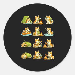 Corgi camping cute dog hiking camper family classic round sticker