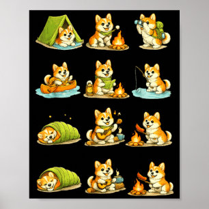 Corgi camping cute dog hiking camper family poster