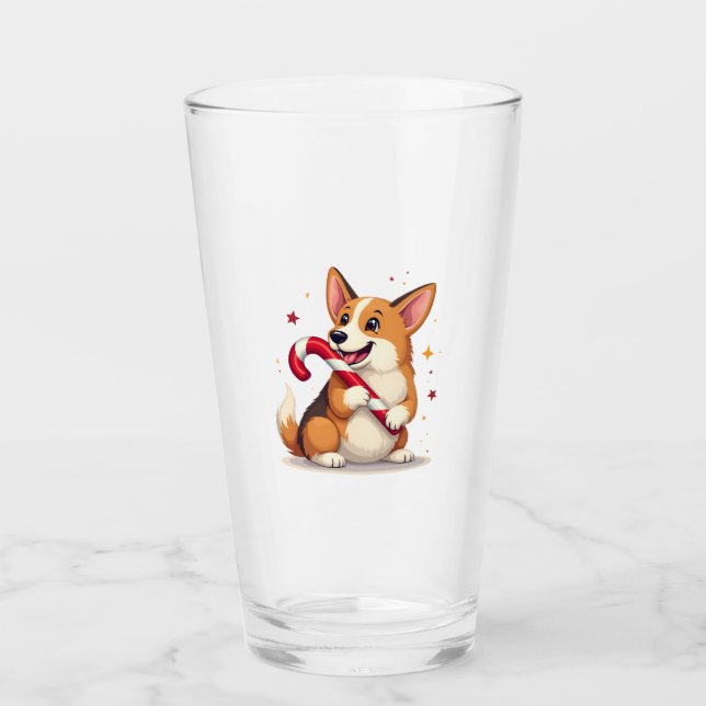 Corgi Candy Cane Joy Glass (Front)