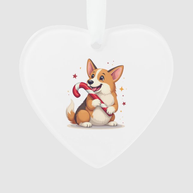 Corgi Candy Cane Joy Ornament (Front)