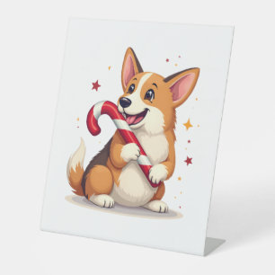 Corgi Candy Cane Joy Pedestal Sign