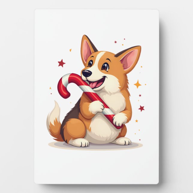 Corgi Candy Cane Joy Plaque (Front)