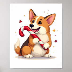 Corgi Candy Cane Joy Poster