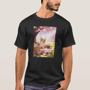 Corgi Cherry Blossom Funny Dog Picnic T-Shirt
