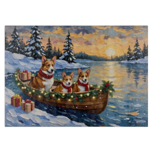 Corgi Christmas Boat Holiday Cutting Board