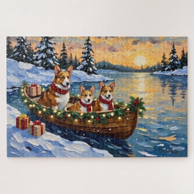Corgi Christmas Boat Holiday Jigsaw Puzzle (Horizontal)