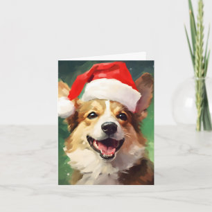 Corgi Christmas brush painting artwork Card