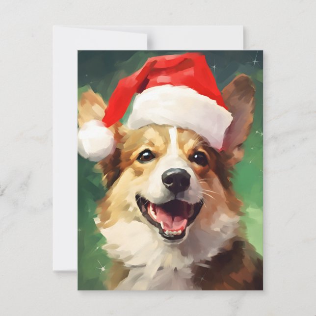 Corgi Christmas brush painting artwork Holiday Card (Front)
