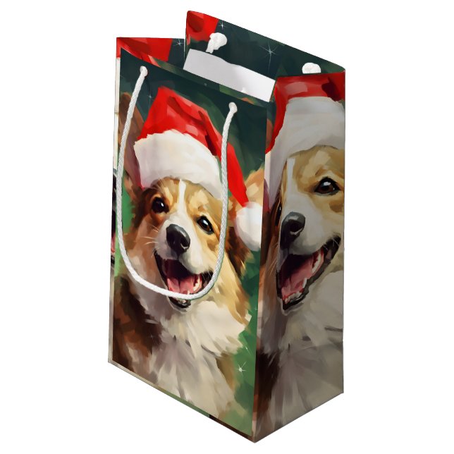 Corgi Christmas brush painting artwork Small Gift Bag (Back Angled)