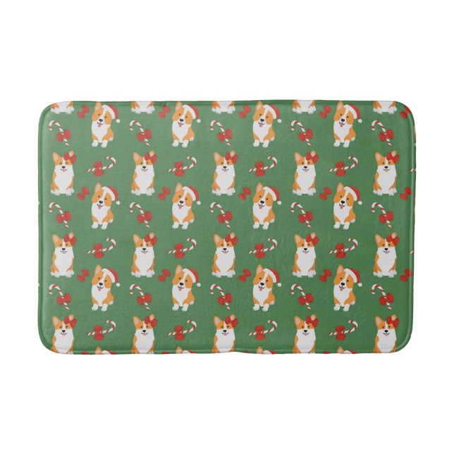 Corgi Christmas Candy Cane Pattern Bath Mat (Front)