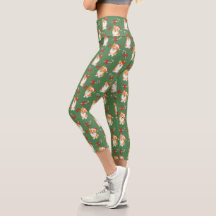 Corgi Christmas Candy Cane Pattern Capri Leggings