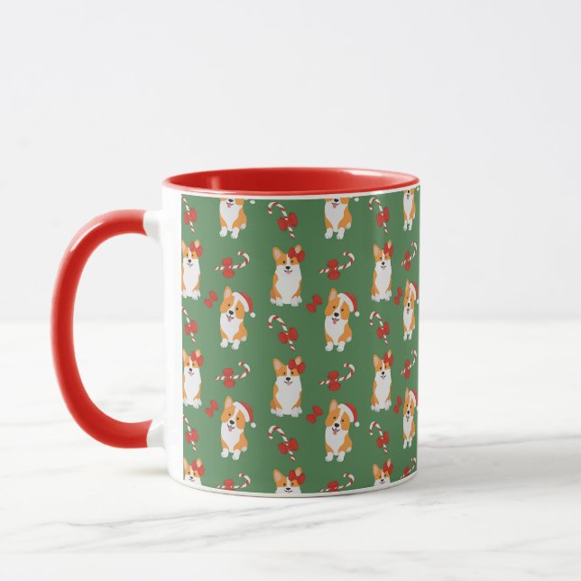 Corgi Christmas Candy Cane Pattern Mug (Left)