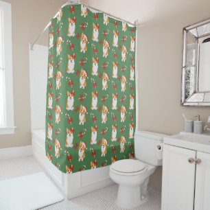 Corgi Christmas Candy Cane Pattern Shower Curtain