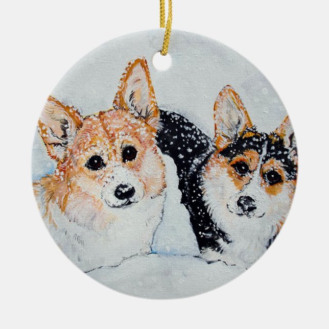 Corgi Christmas Ceramic Tree Decoration (Front)