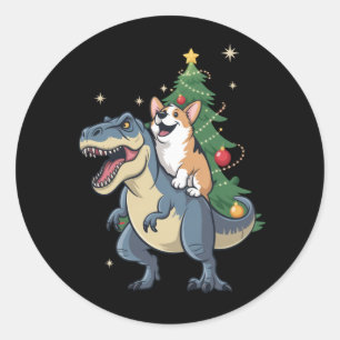 Corgi Christmas Dinosaur Tree Rex Holiday Xmas  Classic Round Sticker
