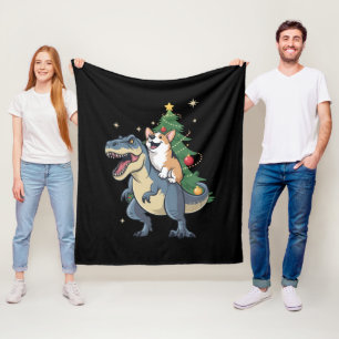 Corgi Christmas Dinosaur Tree Rex Holiday Xmas Fleece Blanket