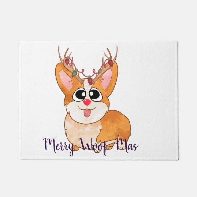 Corgi, Christmas Dog, Funny Cartoon Doormat (Front)