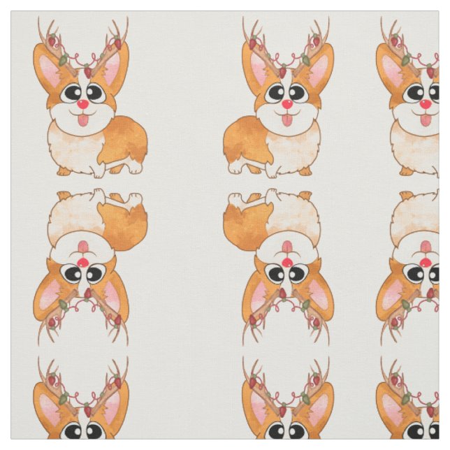 Corgi, Christmas Dog, Funny Cartoon Fabric (Swatch)