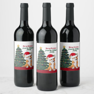 Corgi Christmas Dog in Santa Hat Cute Custom Gift Wine Label