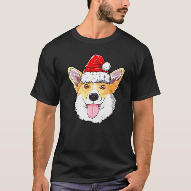 Corgi Christmas Dog Santa Hat Xmas Boys Kids Girls T-Shirt (Front)