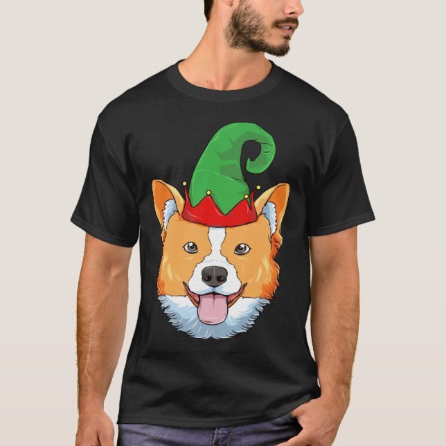 Corgi Christmas Elf Hat  Christmas Dog Holiday T-Shirt (Front)