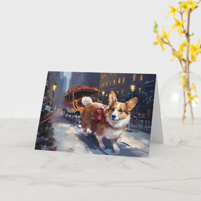 Corgi Christmas Festive Season Card (Yellow Flower)
