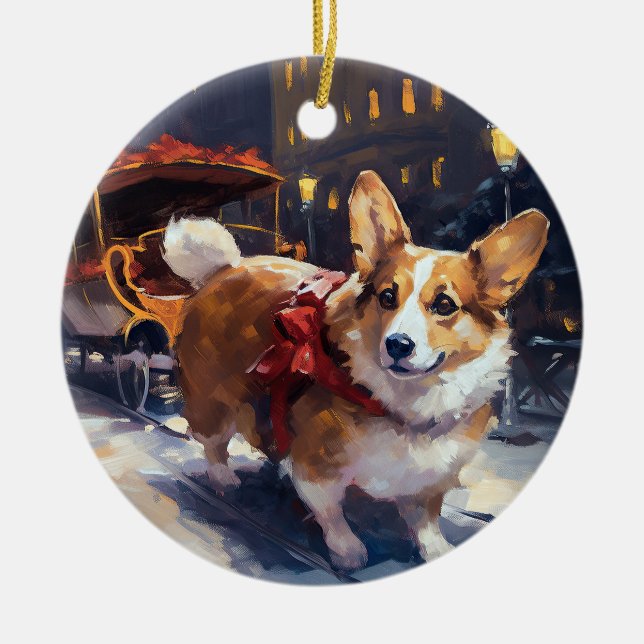 Corgi Christmas Festive Season Ceramic Tree Decoration (Front)