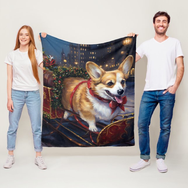 Corgi Christmas Festive Season Fleece Blanket (In Situ)