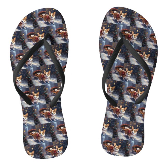 Corgi Christmas Festive Season Flip Flops (Footbed)