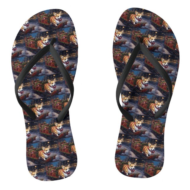 Corgi Christmas Festive Season Flip Flops (Footbed)