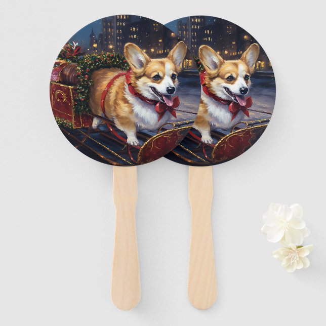 Corgi Christmas Festive Season Hand Fan (Front and Back)