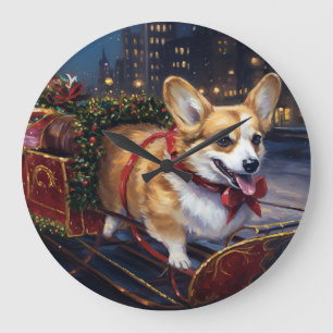 Corgi Christmas Festive Season Large Clock