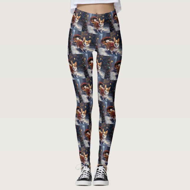 Corgi Christmas Festive Season Leggings (Front)