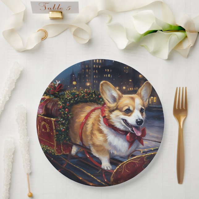 Corgi Christmas Festive Season Paper Plate (Wedding)