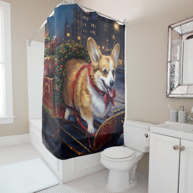 Corgi Christmas Festive Season Shower Curtain (In Situ)