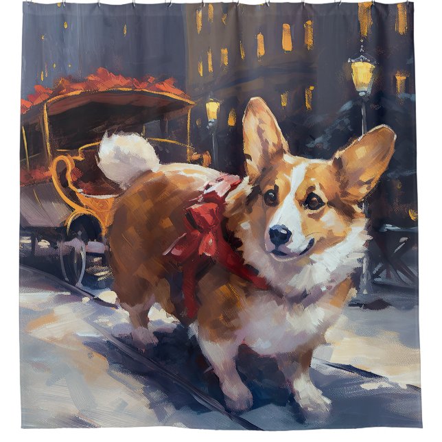 Corgi Christmas Festive Season Shower Curtain (Front)