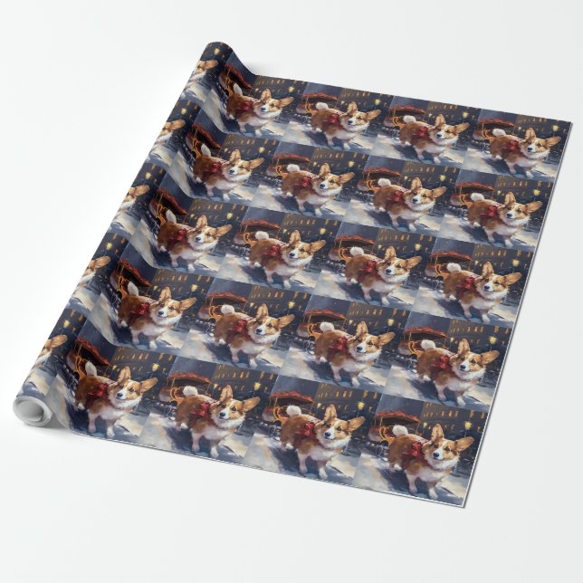 Corgi Christmas Festive Season Wrapping Paper (Unrolled)