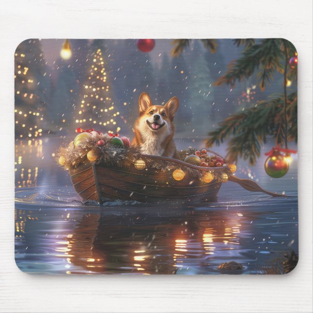Corgi Christmas Festive Voyage Mouse Mat (Front)