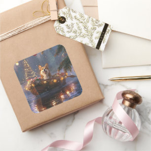 Corgi Christmas Festive Voyage Square Sticker