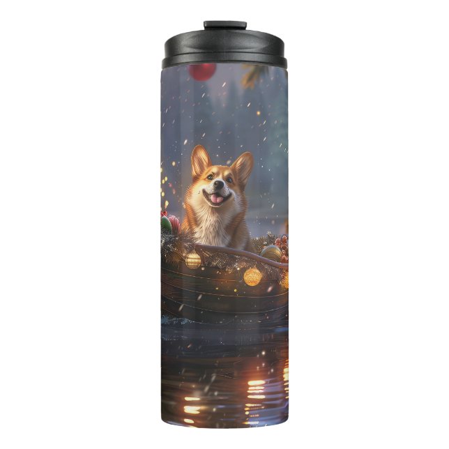 Corgi Christmas Festive Voyage Thermal Tumbler (Front)