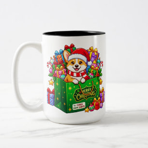 Corgi Christmas Gift Bag Cheer Two-Tone Coffee Mug