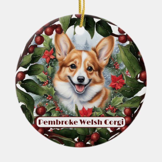 Corgi Christmas Ornament, Personalise Your Puppy's Ceramic Tree Decoration (Front)