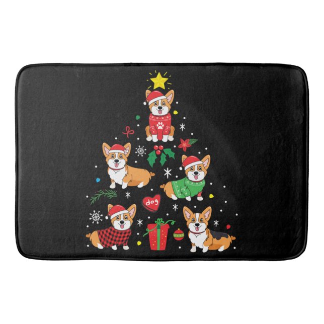 Corgi Christmas Ornament Tree Bath Mat (Front)